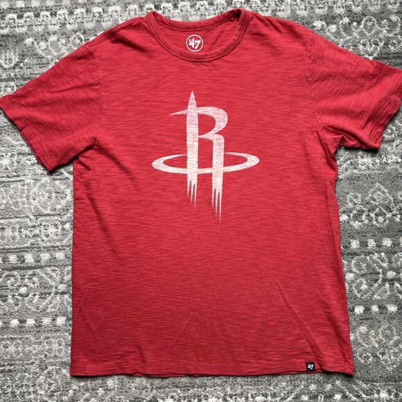 47 Brand NBA Houston Rockets Red Logo T-Shirt Medium Slub Knit Basketball - Picture 1 of 7